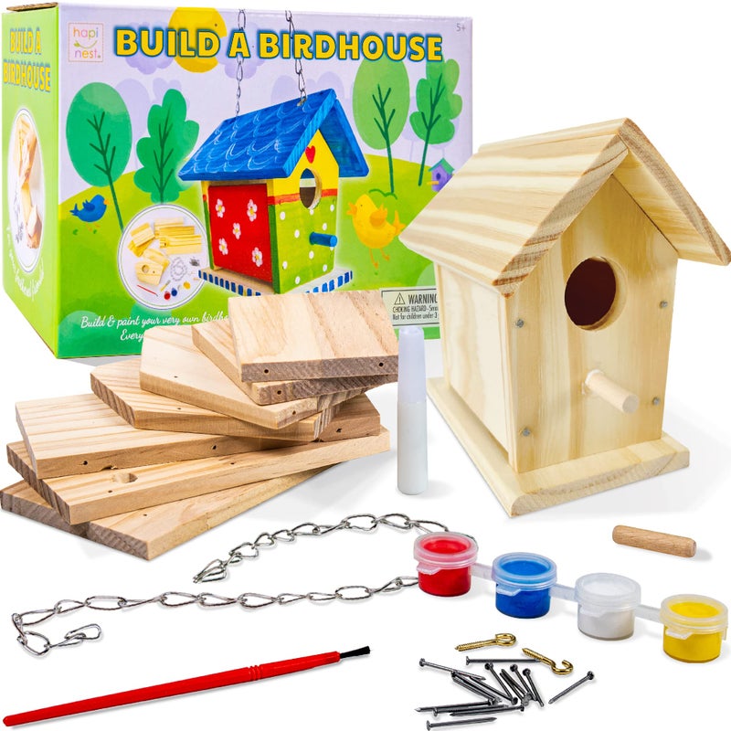 Hapinest Wooden Bird Houses to Paint and Build  Birdhouse Kit for Kids  Wood Painting Building Projects Fun Activities Arts and Crafts for Kids Ages 6-8 Girls Boys  DIY Bird House Kit 5-12 Years & Up - Image 1